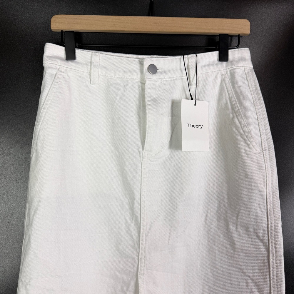 Theory Trouser Skirt Optic White Drape Denim Midi Womens Sz 26 - Picture 3 of 9